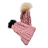 Bonnet en laine mère/fille torsadée rose