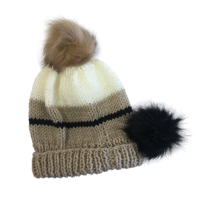 Wool hat for women - tricolor, handmade